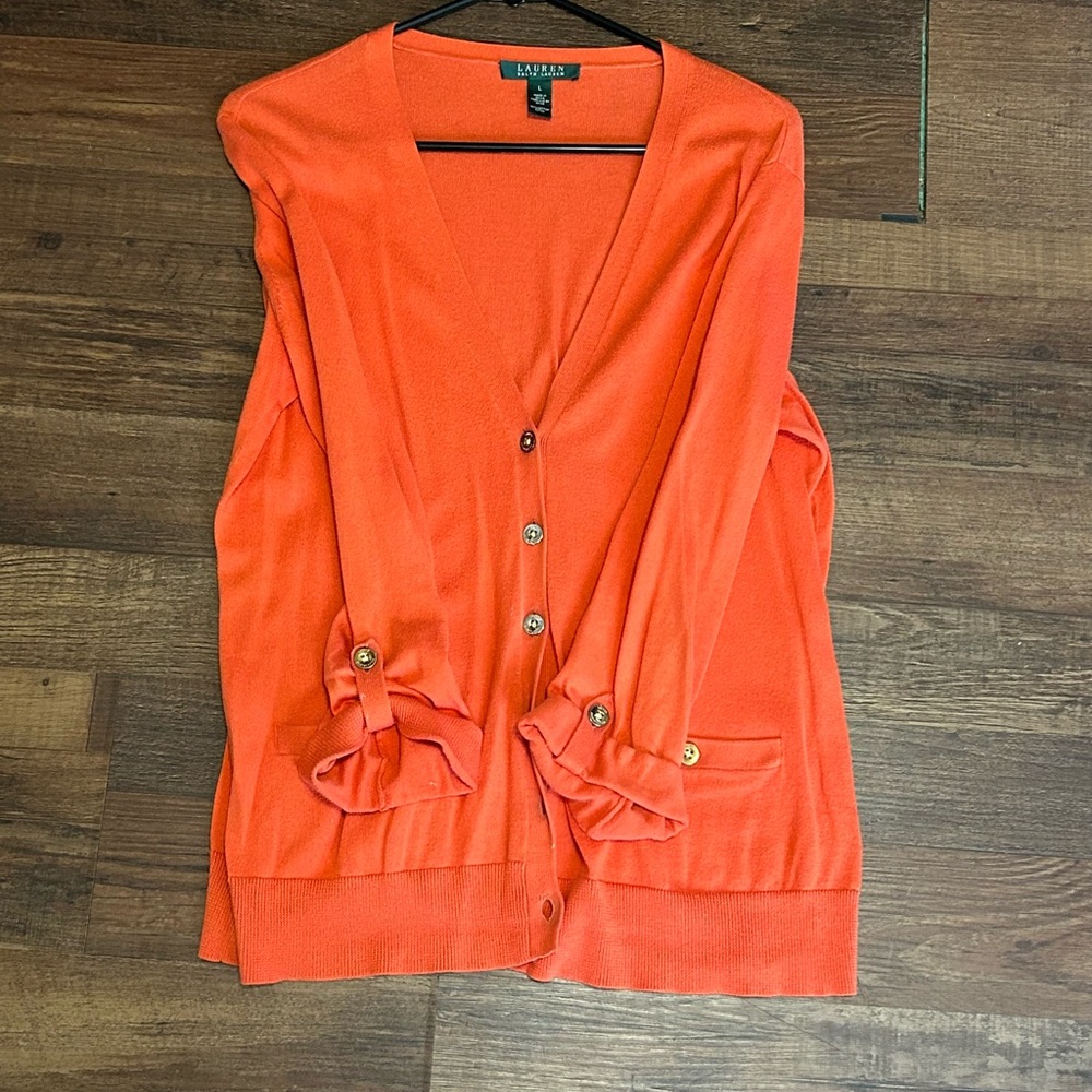 Ralph Lauren Orange Cardigan with Button Details - Women Large
